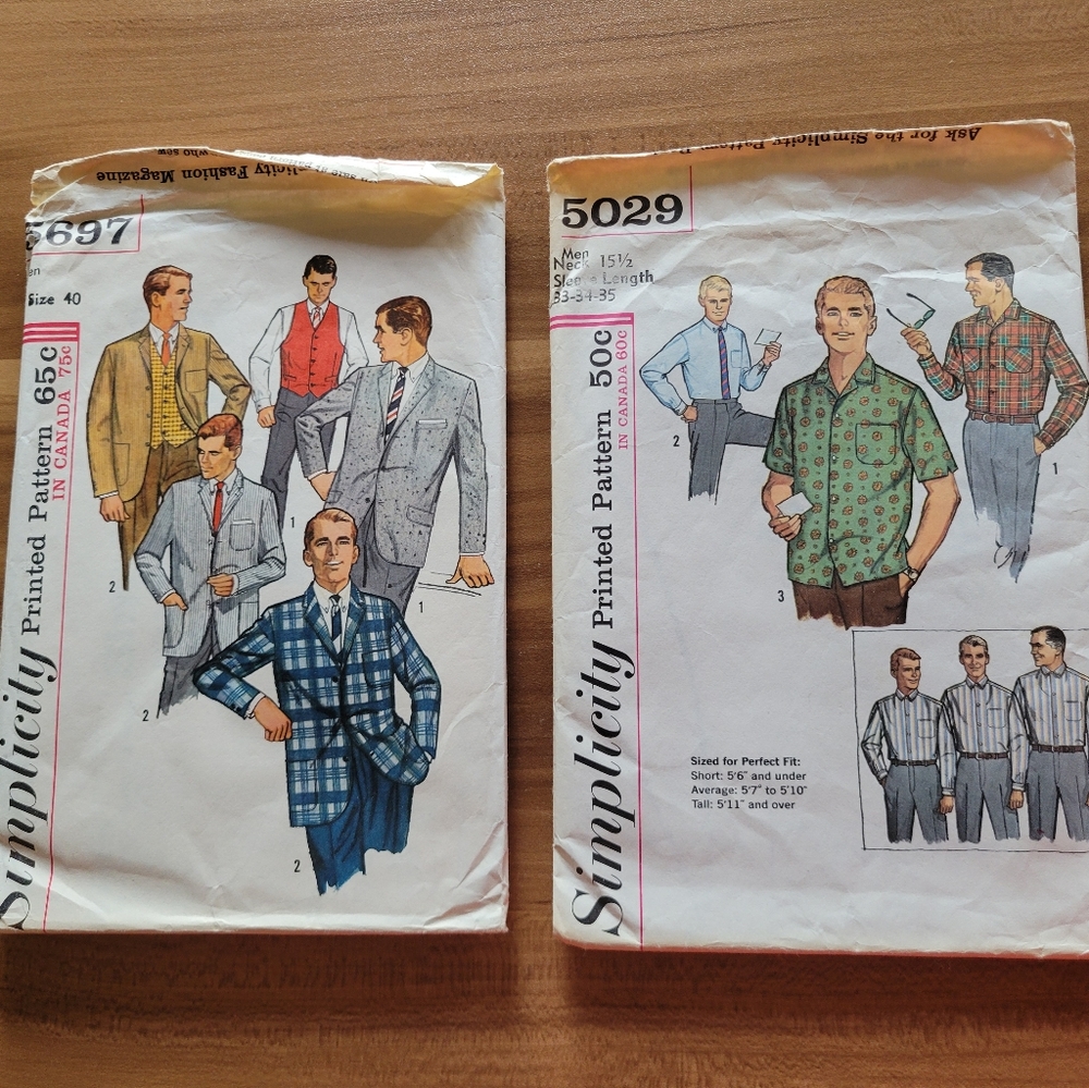 Two Vintage Mens' 1950s MCM Mid century Sewing Patterns